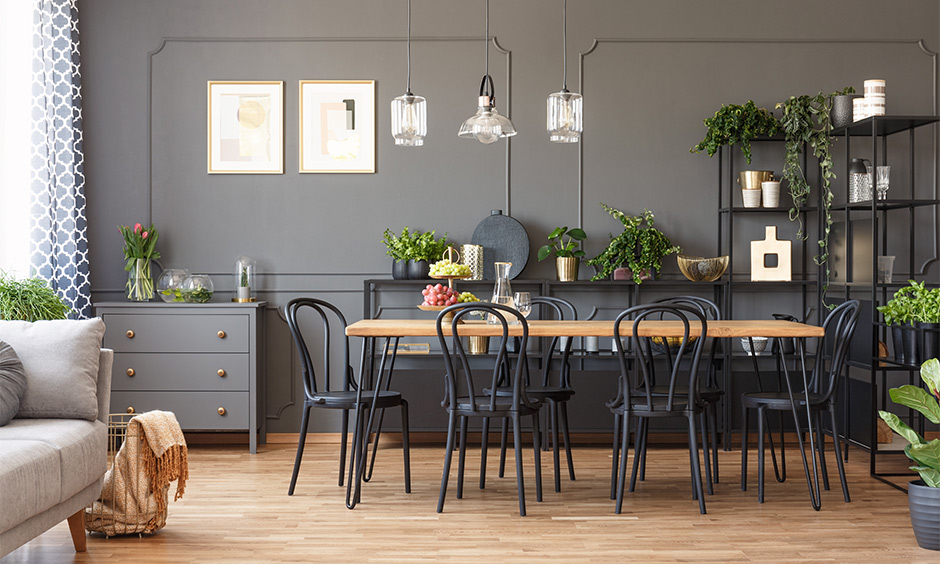 Multi-functional side table design in the dining room that makes optimum use of available space with clutter-free.