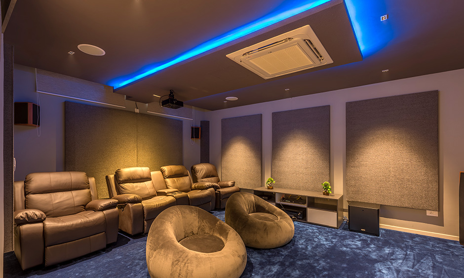 Types of false ceiling materials with various types of lights used in a eclectic design