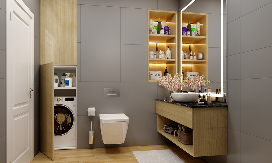 Bathroom vanity unit with cabinets under sink storage will help you store cleaning, bathing products, neatly & hidden manner.