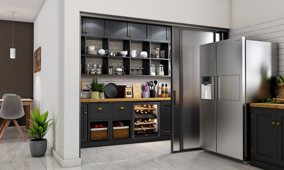 Walk-in kitchen pantry design for large home to store all your groceries, staples, utensils