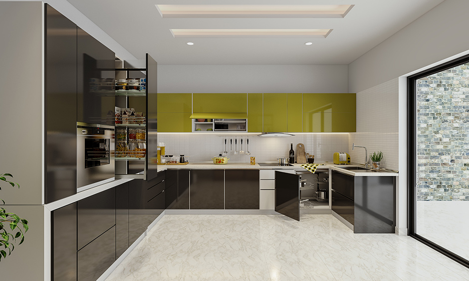 Bold kitchen cabinets that will remind of a bright sunny day and made from yellow lacquered glass easy to maintain.