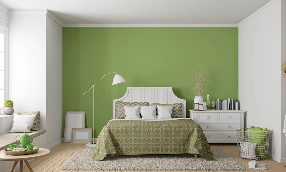 Zesty lime green bedroom makes you feel calm yet joyful with a few touches of light blue or white for a peaceful aura.