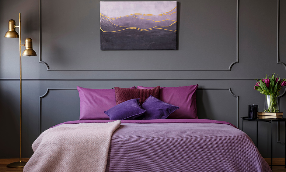 Accent lavender bedroom which gels beautifully with other dark hues