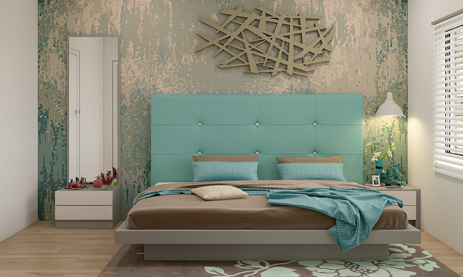 Light blue colour with a soft finish double bed headboard clean yet sophisticated look.