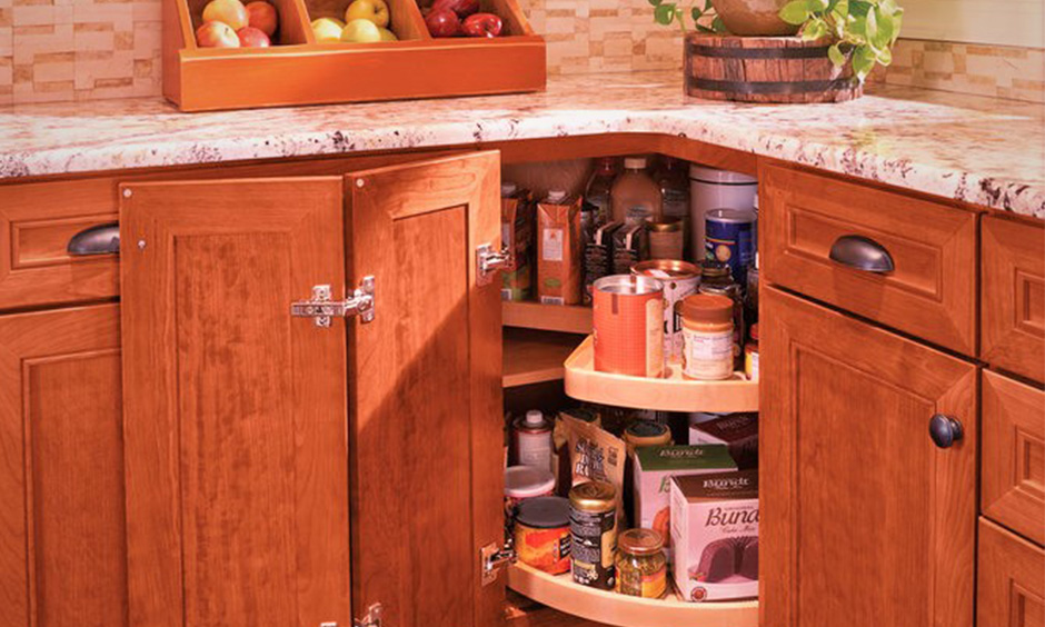 Corner kitchen cabinet lazy susan create easier accessibility to kitchen items without having to bend down