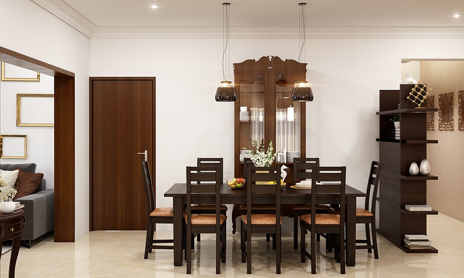 Dining room wall decor with a crockery cabinet to store and display collection