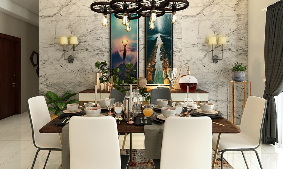 Modern dining room wall decor with an elegant lamps gives modern dining room decor