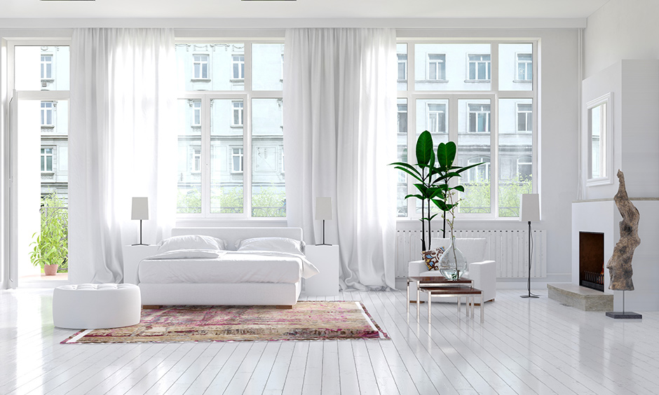 Mesmerising white curtain design for living room looks well lit, dreamy and sublime