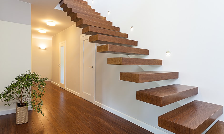 Wooden staircase design in classic and modern style makes floating wooden staircase