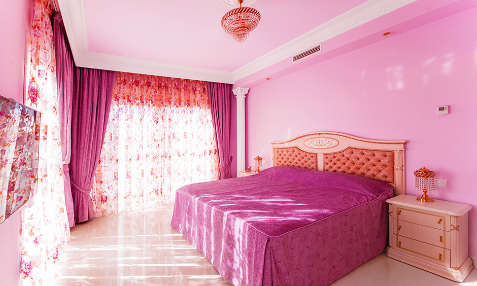 Girly light lavender bedroom dearth of patterns in the room