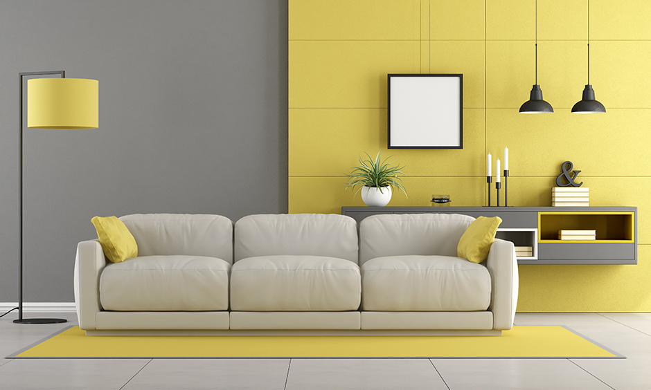 Grey and yellow living room is a beautiful combination, while yellow adds brightness and grey balances the overall accent.