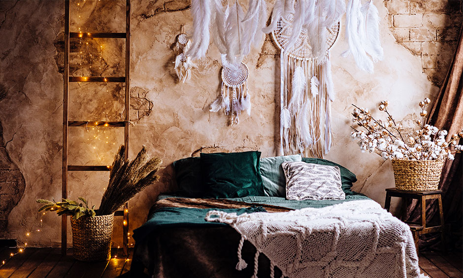 Bohemian interior design which is layered be it colours, prints or textures