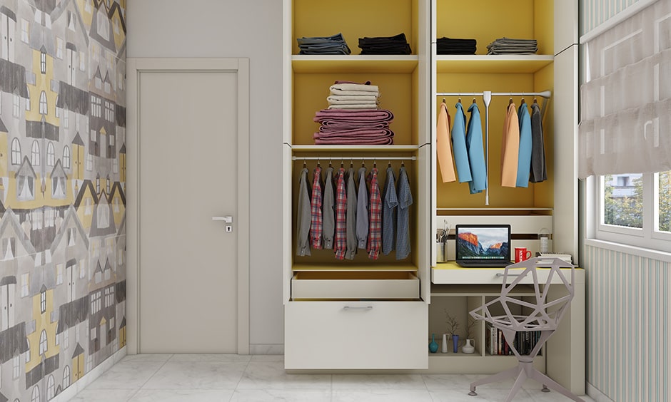 Minimal closet design is a clean and trendy closet design idea for small indian homes