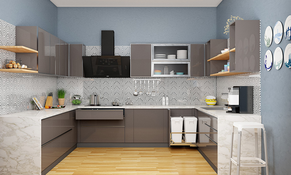 Light blue kitchen paint matches well when you have solid grey kitchen cabinets, and this combination is a great choice.