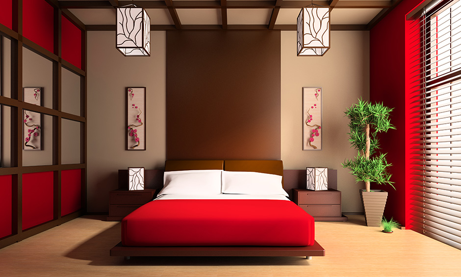 Red universally represents love, and brown represents stability are colour combinations for the bedroom according to Vastu.