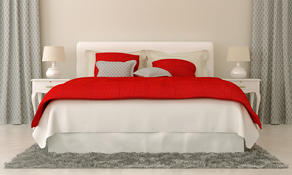 Vastu Shastra bedroom colour red bedding and mellow is an actual colour that works as a stimulant.