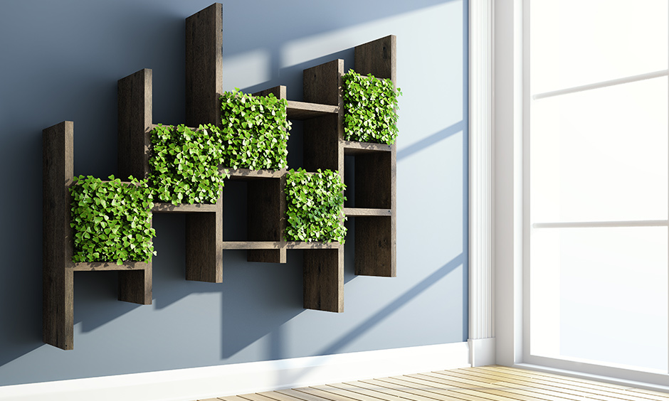 Wooden vertical garden ideas for balcony as a rack to house a few soothing planters on it