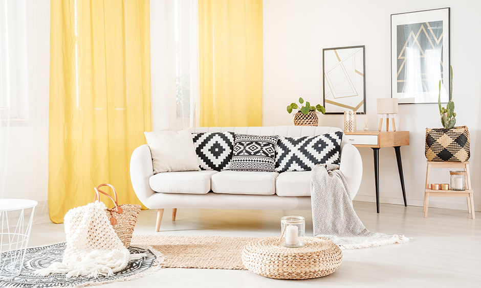 Curtain light yellow for living room, seamlessly textured yellow curtains bring in the fresh air in your living area.