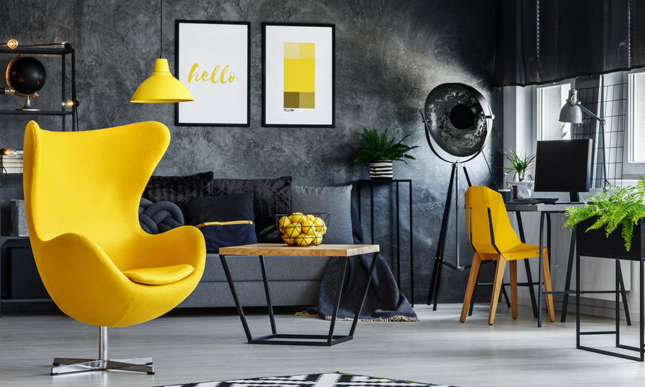 Yellow living room chair, a chic yellow chair makes for a convenient ergonomic choice along with all your other furniture.