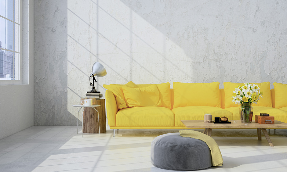 A yellow sofa in the living room creates an unusual and exciting space and will become the main focal point.