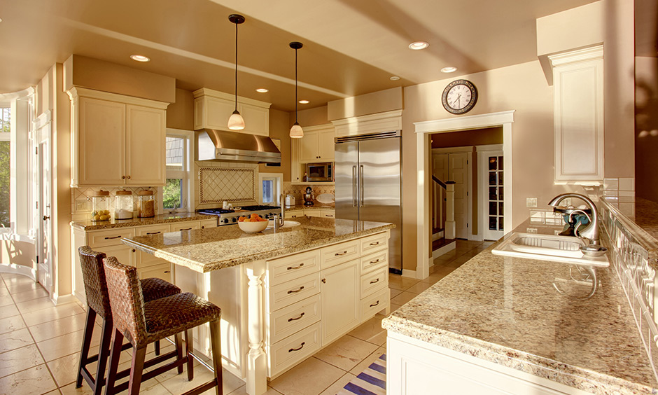 Beige marble kitchen countertop with texture