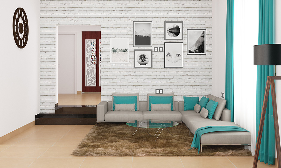 Whitewall paintings for living room with cladding bring a modern twist to this area