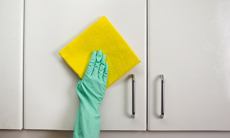 how to clean kitchen cupboards with a variety of materials