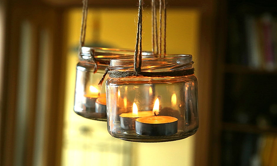 DIY hanging lights decor in glass jar