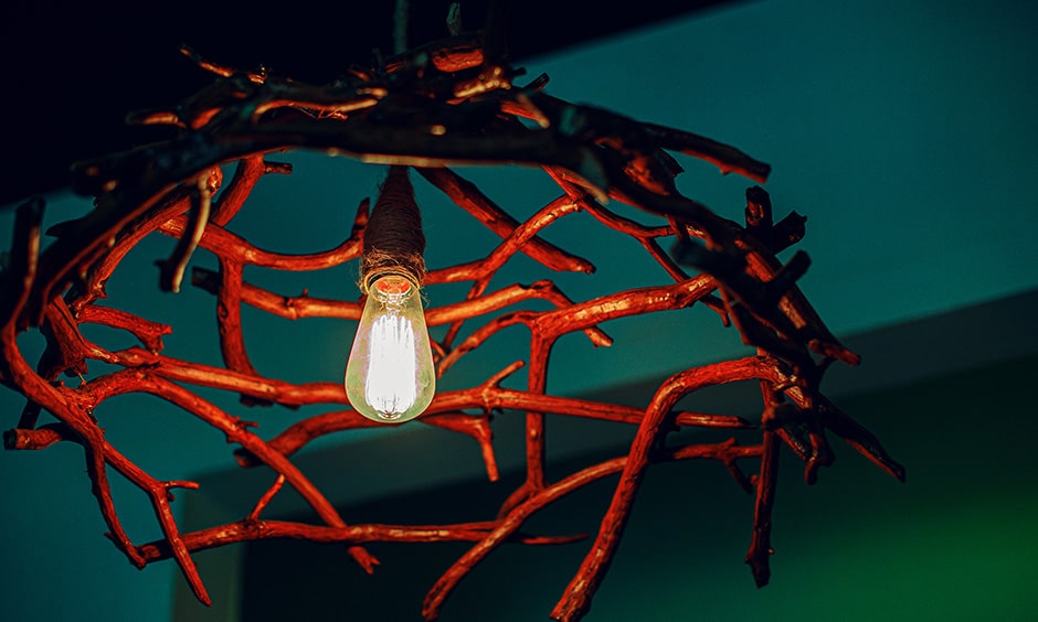 DIY lighting idea in red circular cage