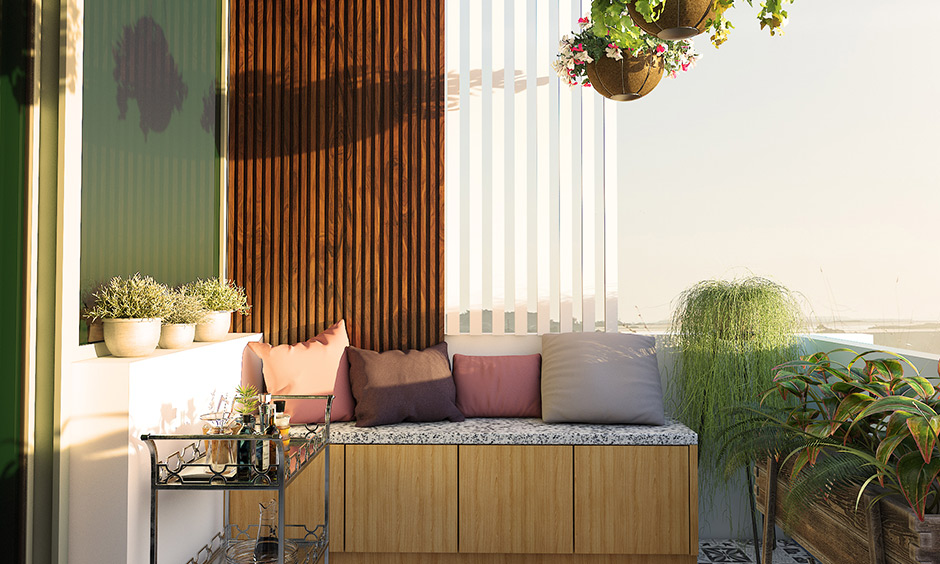 Small balcony design with Moroccan-style tiles on the flooring