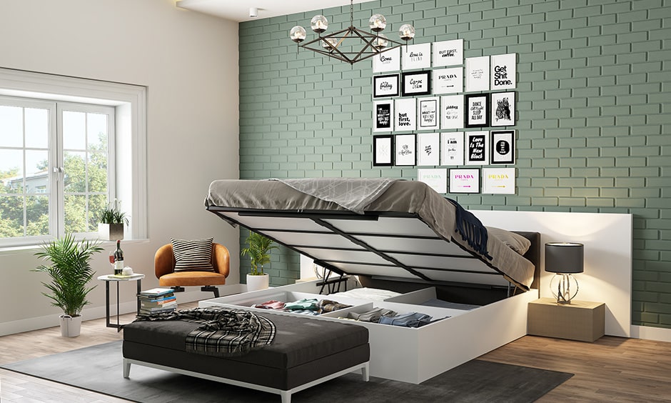 Hydraulic bed is a creative storage idea for small bedroom