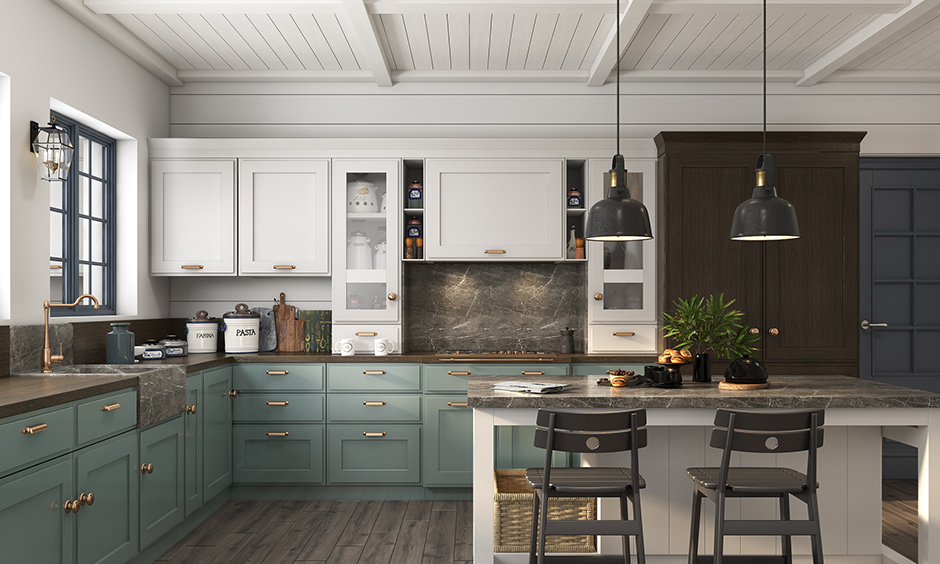 Best suited for L-shaped or straight kitchens with open walls are island kitchen design layout & works as a breakfast counter.