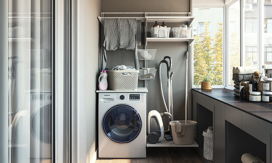 Turn balcony into a laundry room where you can wash clothes and dry them