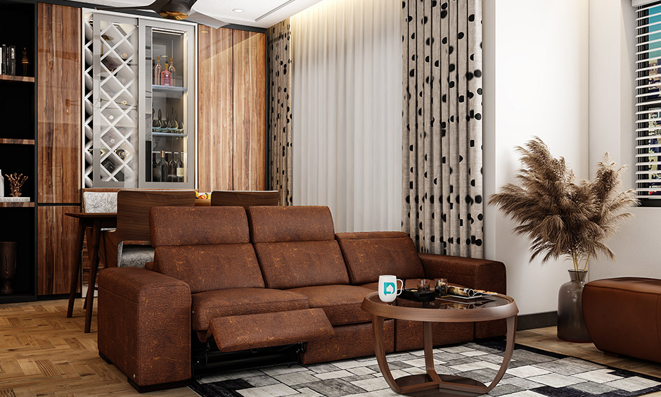 Seating chairs living room, the reclining sofa in brown adjustable to be backless by pushing the high headrest down.