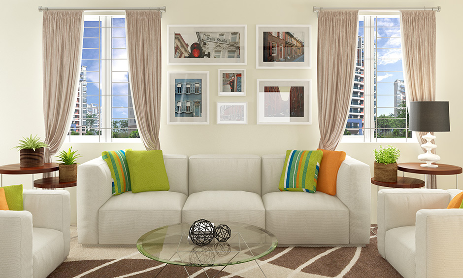 White sofa in living room seating furniture is perfect for small homes.