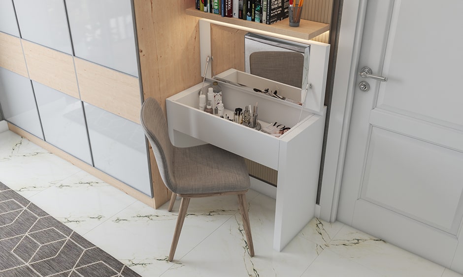 Storage solutions for small bedrooms with a study unit with a secret dresser