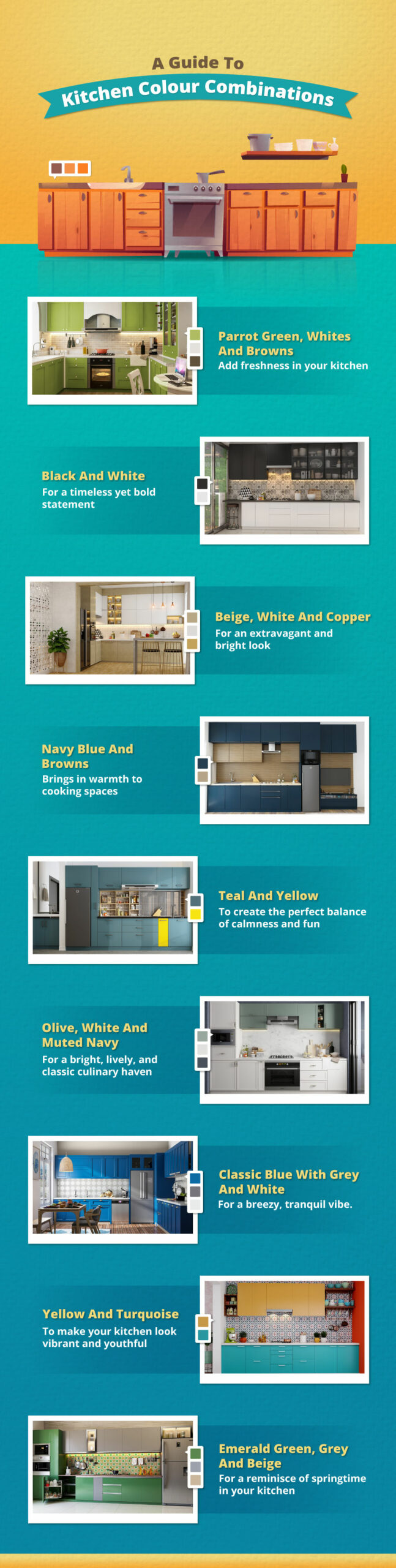 Infographics  about kitchen colour combination