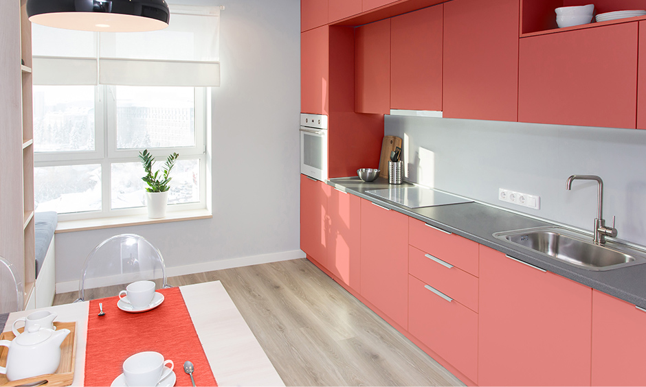 Chic bright coral colour with bright colors list that accentuates decors in bold colours for bright room colors