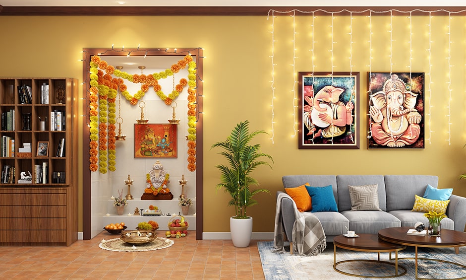 Ganesh mandap decoration with LED lights for your home