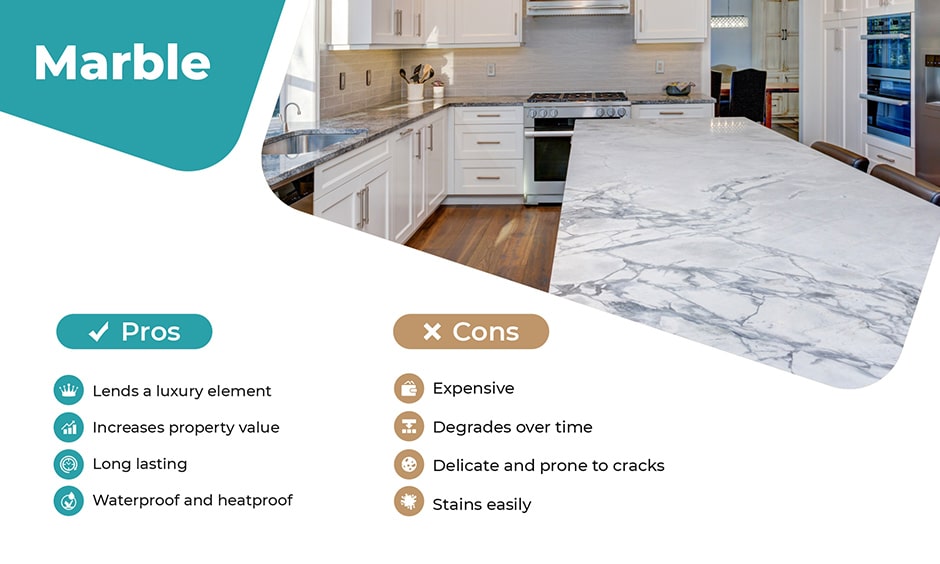 Marble kitchen countertops pros and cons