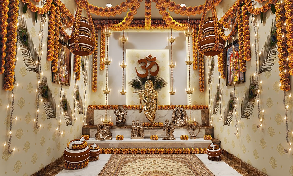 Pooja room decoration ideas for janmashtami to make a beautiful krishna janmashtami decoration