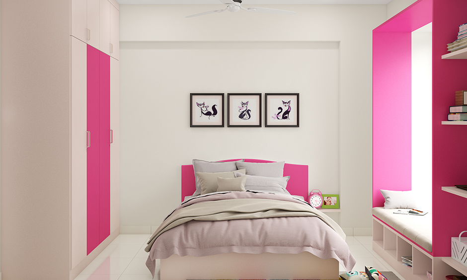 Pink and white theme bedroom wall art framed of cats on the wall above the bed is more than perfect for your little princess