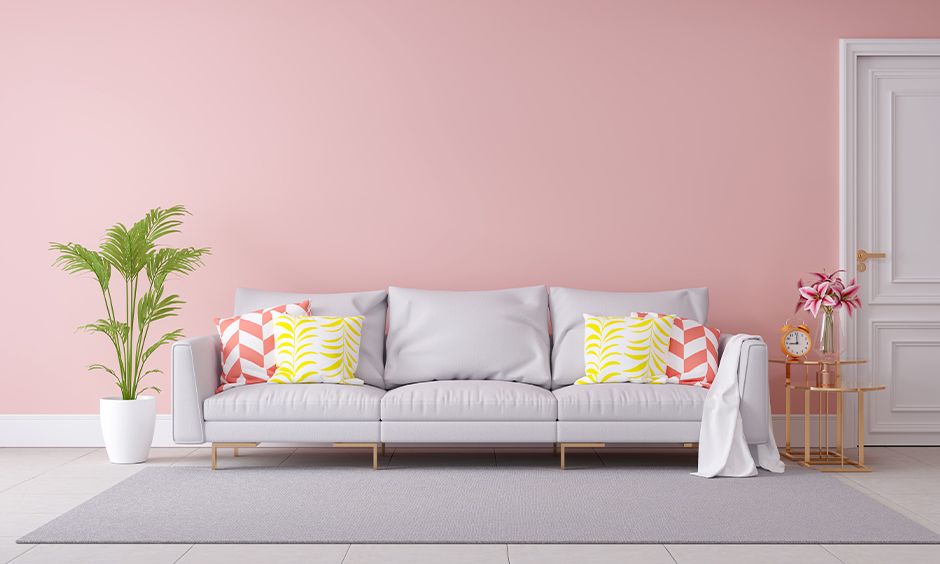 A pretty pale pink as a Vastu color for a living room which fosters warmth