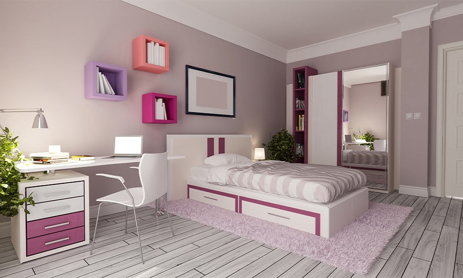 Girls bedroom interiors colors with lilac