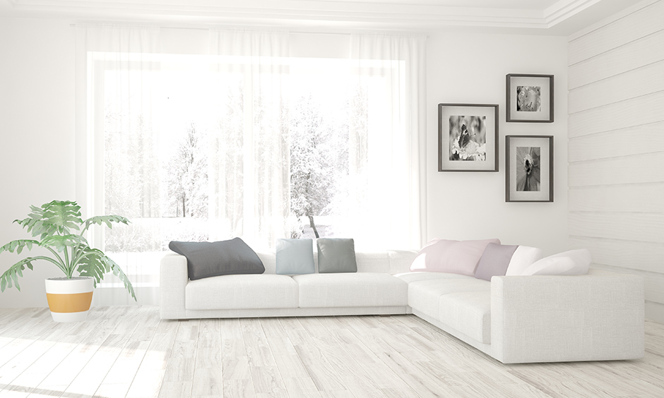 Sectional white l shaped sofa is versatile to fit into almost every size of the living room.