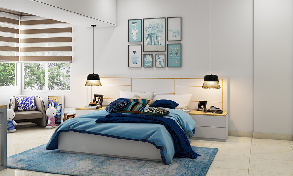 Teenage bedroom with bedroom interior decoration who loves to read and adores the colour blue