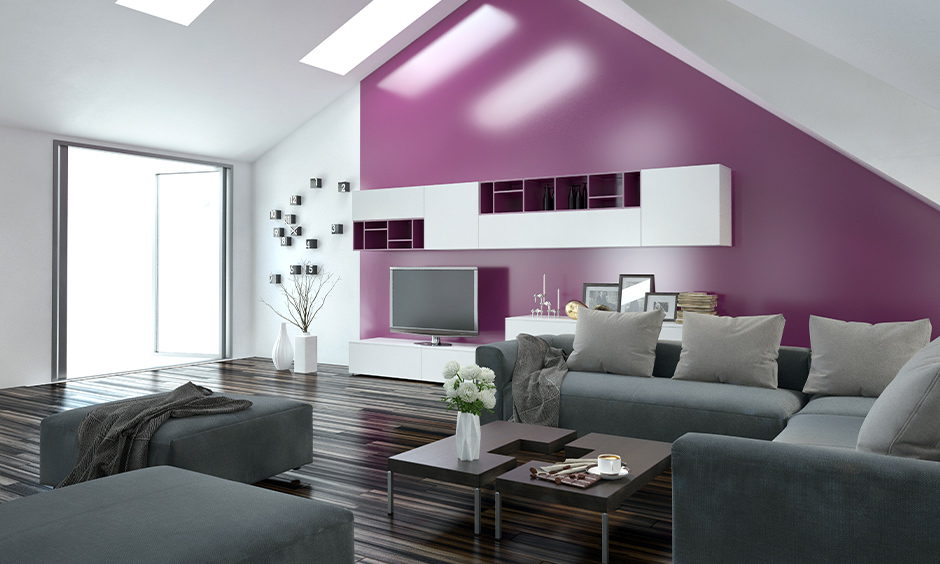 A purple two colour combination for hall walls which is known to be a magical colour that represents imagination