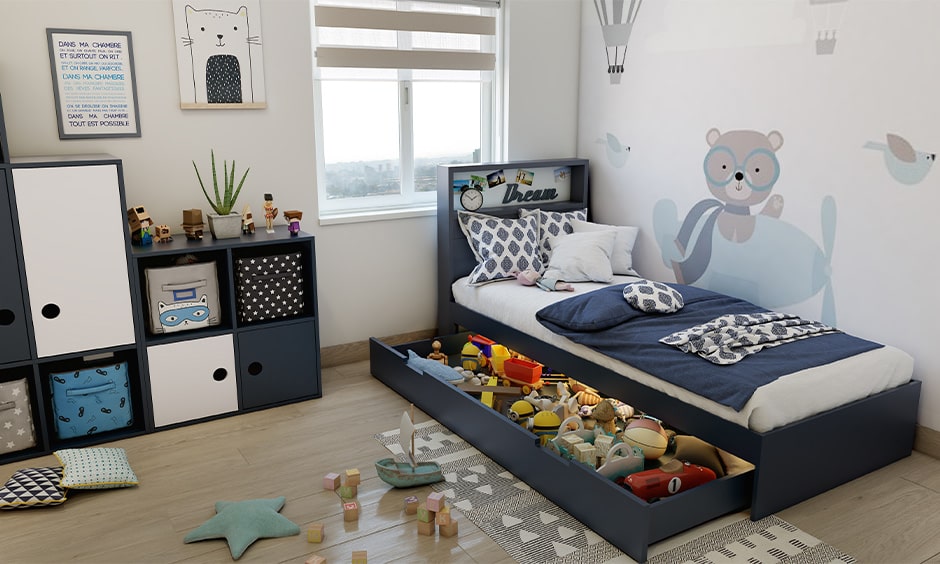 Corner bed design for a kids bedroom