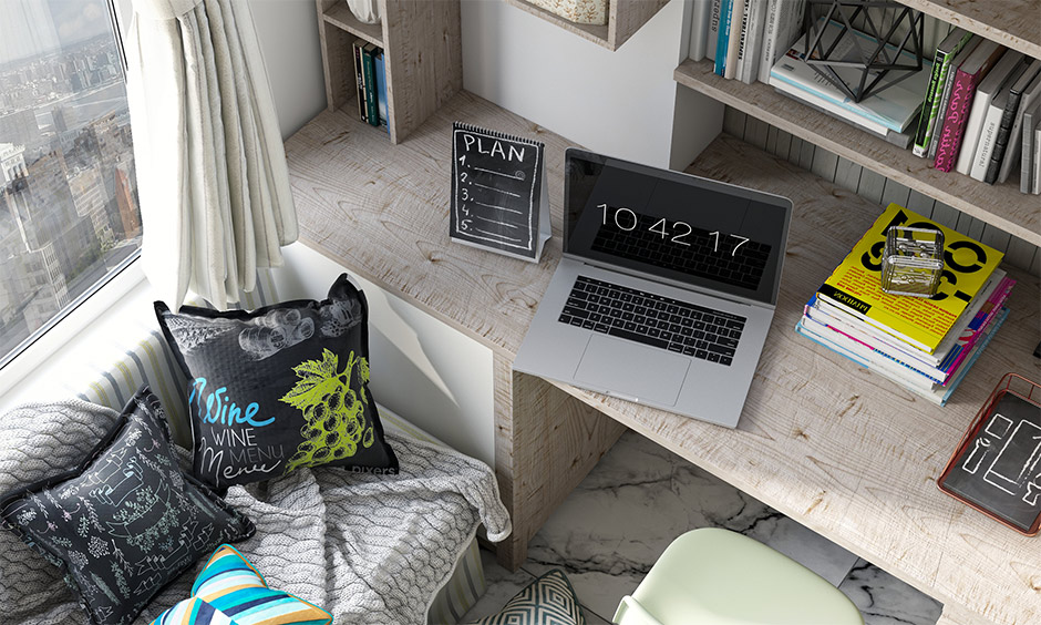 Personalised chalkboard paint on notepad, book and pillow placed on sofa and study table look admirable.