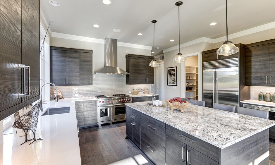 Grey granite countertop for kitchen island